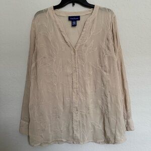 Evan Picone Semi Sheer Embroidered Button Up Top Sz XL Fairycore Ethereal Boho